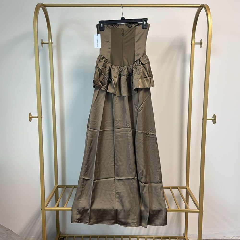 WeWoreWhat Strapless Corset Peplum Maxi Dress Brown 0 - Picture 6 of 10
